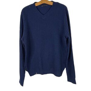 QOR Merino Wool Blend Pullover Sweater VNeck Blue Size Medium Old Money Golf